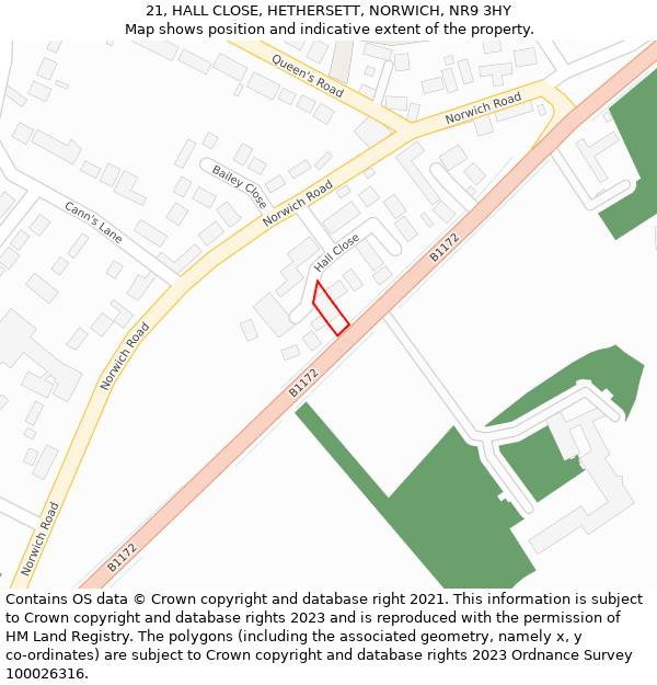 21, HALL CLOSE, HETHERSETT, NORWICH, NR9 3HY: Location map and indicative extent of plot