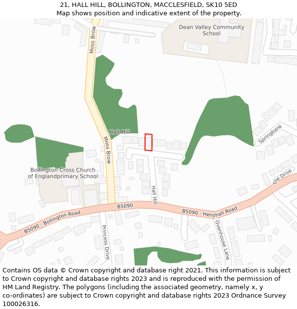 21, HALL HILL, BOLLINGTON, MACCLESFIELD, SK10 5ED: Location map and indicative extent of plot