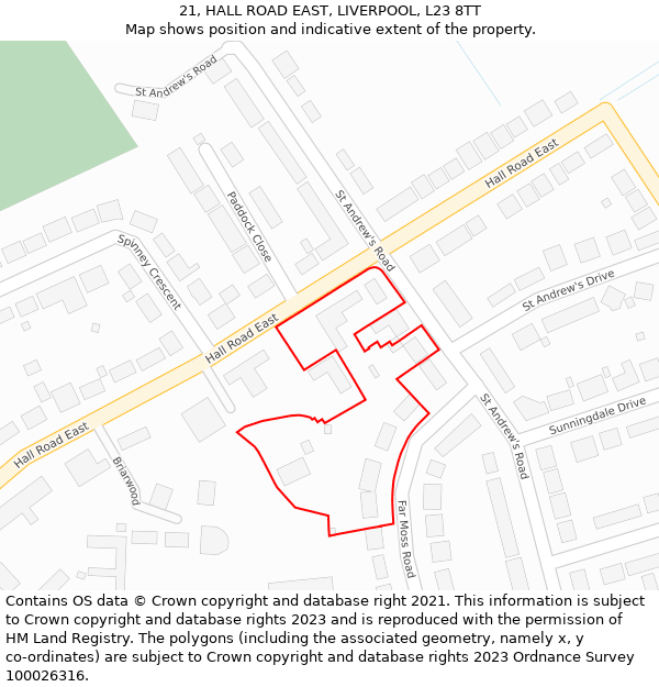 21, HALL ROAD EAST, LIVERPOOL, L23 8TT: Location map and indicative extent of plot