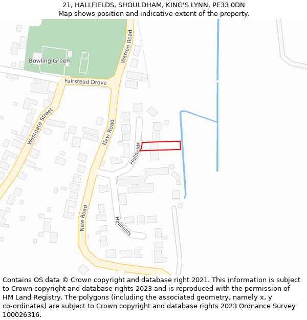 21, HALLFIELDS, SHOULDHAM, KING'S LYNN, PE33 0DN: Location map and indicative extent of plot