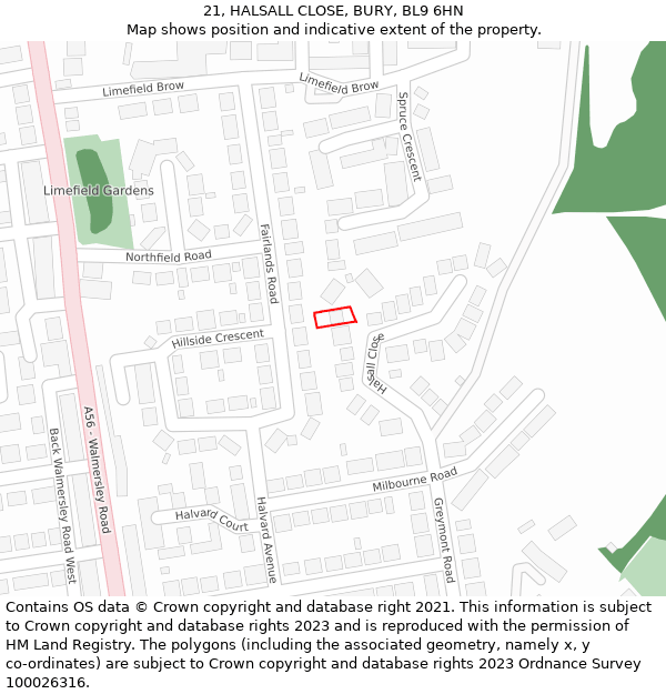 21, HALSALL CLOSE, BURY, BL9 6HN: Location map and indicative extent of plot