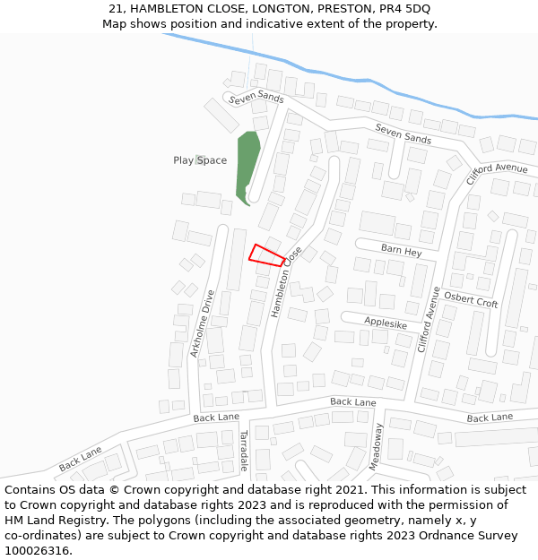 21, HAMBLETON CLOSE, LONGTON, PRESTON, PR4 5DQ: Location map and indicative extent of plot