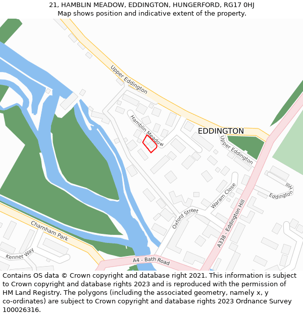 21, HAMBLIN MEADOW, EDDINGTON, HUNGERFORD, RG17 0HJ: Location map and indicative extent of plot