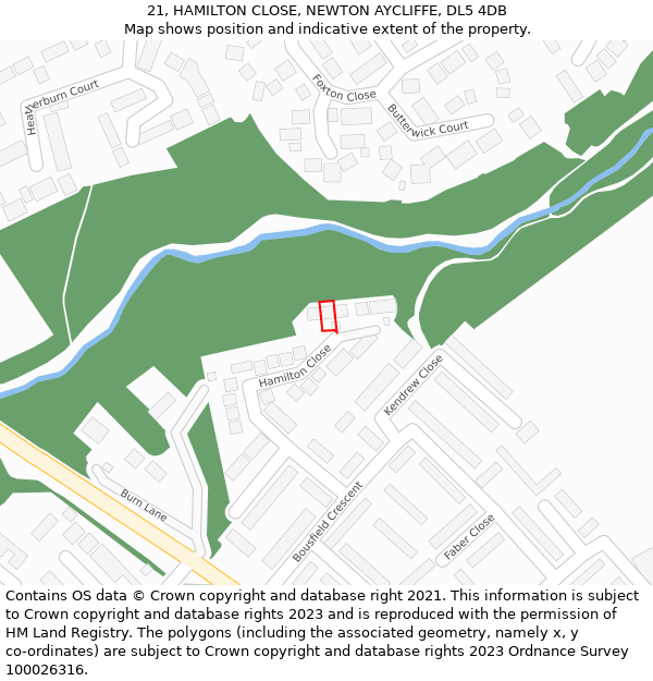 21, HAMILTON CLOSE, NEWTON AYCLIFFE, DL5 4DB: Location map and indicative extent of plot