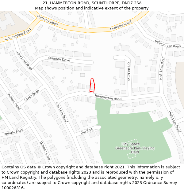 21, HAMMERTON ROAD, SCUNTHORPE, DN17 2SA: Location map and indicative extent of plot