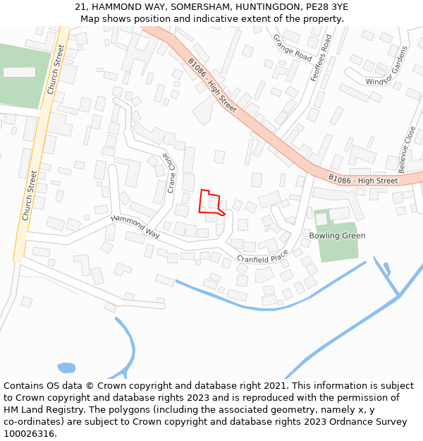 21, HAMMOND WAY, SOMERSHAM, HUNTINGDON, PE28 3YE: Location map and indicative extent of plot