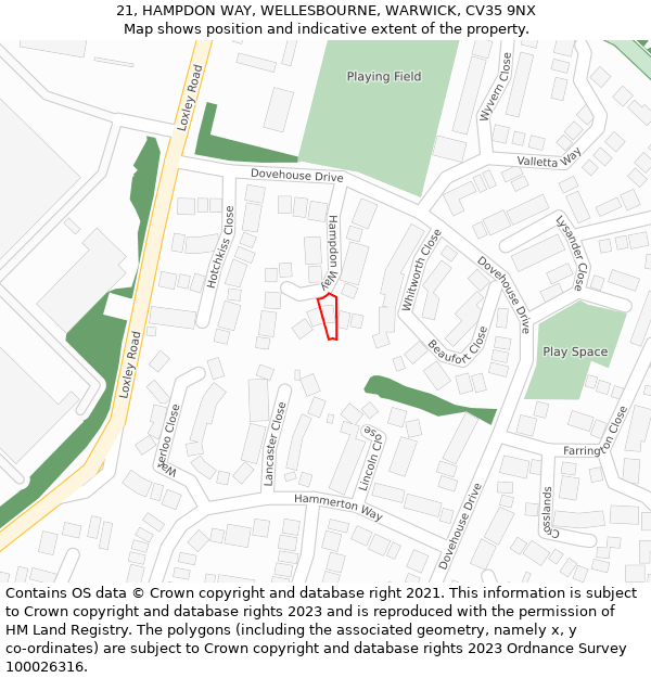 21, HAMPDON WAY, WELLESBOURNE, WARWICK, CV35 9NX: Location map and indicative extent of plot