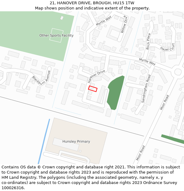 21, HANOVER DRIVE, BROUGH, HU15 1TW: Location map and indicative extent of plot