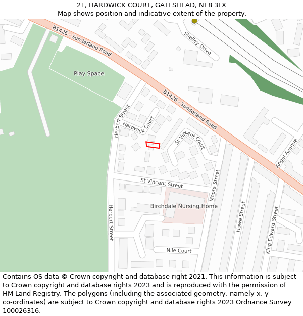 21, HARDWICK COURT, GATESHEAD, NE8 3LX: Location map and indicative extent of plot