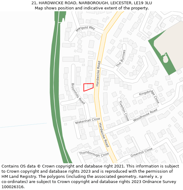 21, HARDWICKE ROAD, NARBOROUGH, LEICESTER, LE19 3LU: Location map and indicative extent of plot