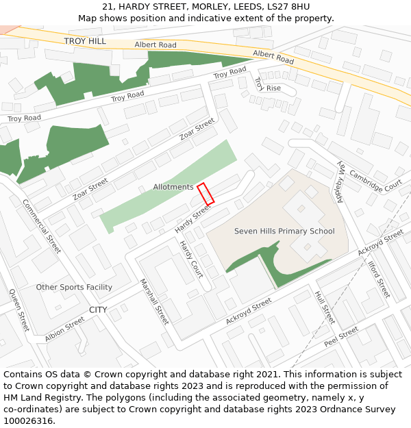 21, HARDY STREET, MORLEY, LEEDS, LS27 8HU: Location map and indicative extent of plot