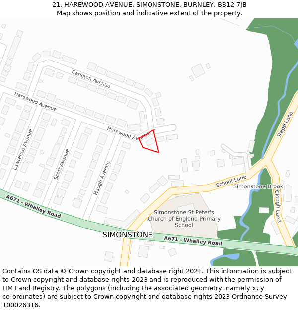 21, HAREWOOD AVENUE, SIMONSTONE, BURNLEY, BB12 7JB: Location map and indicative extent of plot