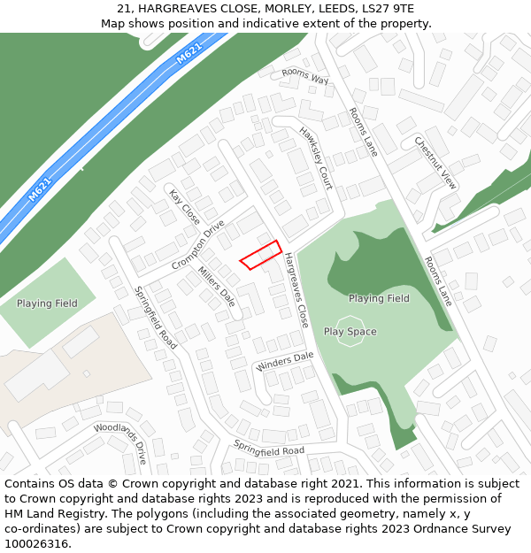 21, HARGREAVES CLOSE, MORLEY, LEEDS, LS27 9TE: Location map and indicative extent of plot