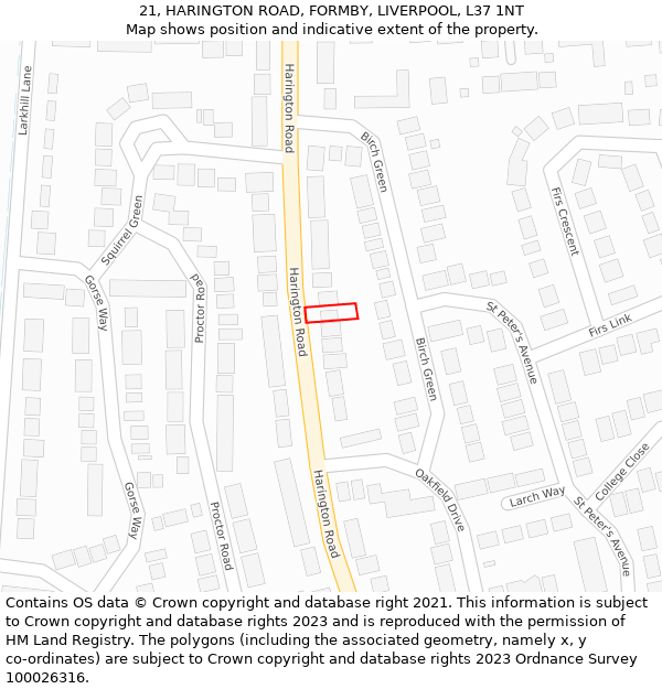 21, HARINGTON ROAD, FORMBY, LIVERPOOL, L37 1NT: Location map and indicative extent of plot