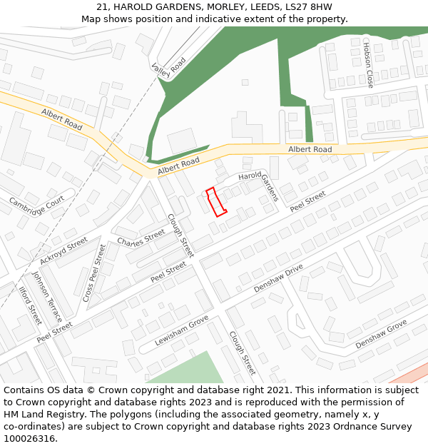 21, HAROLD GARDENS, MORLEY, LEEDS, LS27 8HW: Location map and indicative extent of plot