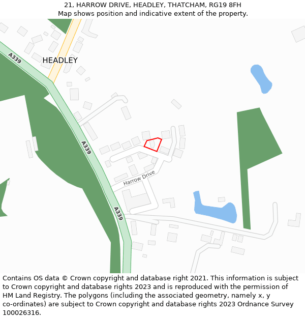 21, HARROW DRIVE, HEADLEY, THATCHAM, RG19 8FH: Location map and indicative extent of plot