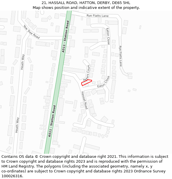 21, HASSALL ROAD, HATTON, DERBY, DE65 5HL: Location map and indicative extent of plot