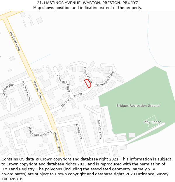 21, HASTINGS AVENUE, WARTON, PRESTON, PR4 1YZ: Location map and indicative extent of plot