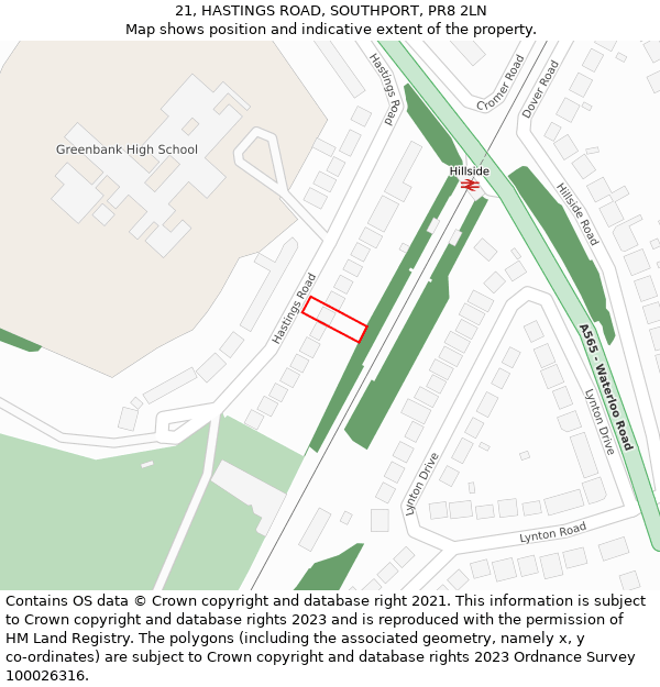 21, HASTINGS ROAD, SOUTHPORT, PR8 2LN: Location map and indicative extent of plot