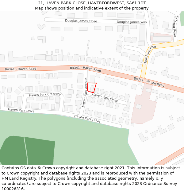 21, HAVEN PARK CLOSE, HAVERFORDWEST, SA61 1DT: Location map and indicative extent of plot