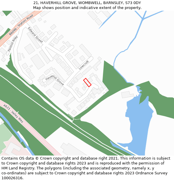 21, HAVERHILL GROVE, WOMBWELL, BARNSLEY, S73 0DY: Location map and indicative extent of plot