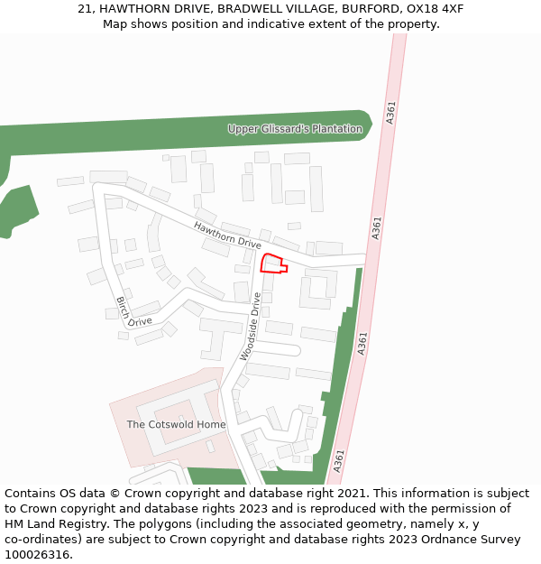 21, HAWTHORN DRIVE, BRADWELL VILLAGE, BURFORD, OX18 4XF: Location map and indicative extent of plot
