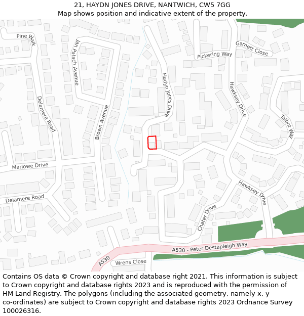 21, HAYDN JONES DRIVE, NANTWICH, CW5 7GG: Location map and indicative extent of plot