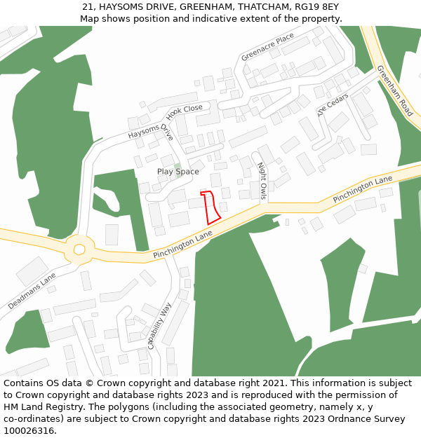 21, HAYSOMS DRIVE, GREENHAM, THATCHAM, RG19 8EY: Location map and indicative extent of plot