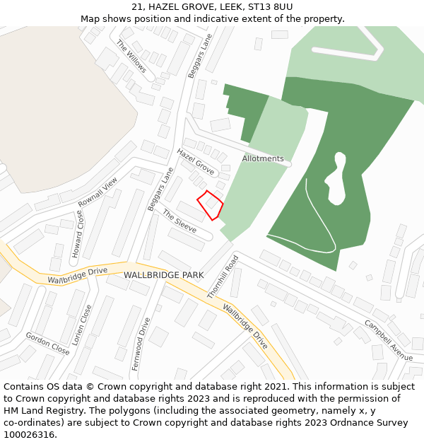 21, HAZEL GROVE, LEEK, ST13 8UU: Location map and indicative extent of plot