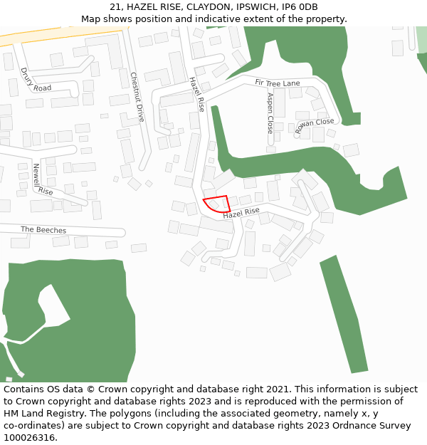 21, HAZEL RISE, CLAYDON, IPSWICH, IP6 0DB: Location map and indicative extent of plot