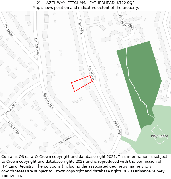 21, HAZEL WAY, FETCHAM, LEATHERHEAD, KT22 9QF: Location map and indicative extent of plot