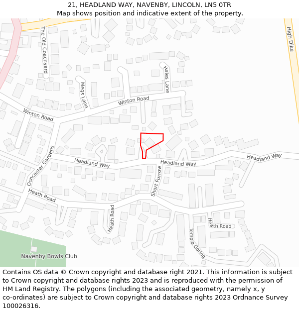 21, HEADLAND WAY, NAVENBY, LINCOLN, LN5 0TR: Location map and indicative extent of plot