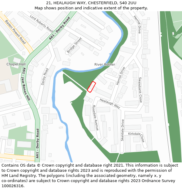 21, HEALAUGH WAY, CHESTERFIELD, S40 2UU: Location map and indicative extent of plot