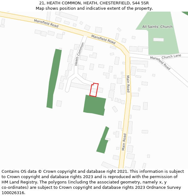 21, HEATH COMMON, HEATH, CHESTERFIELD, S44 5SR: Location map and indicative extent of plot