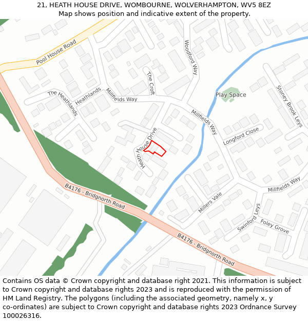 21, HEATH HOUSE DRIVE, WOMBOURNE, WOLVERHAMPTON, WV5 8EZ: Location map and indicative extent of plot