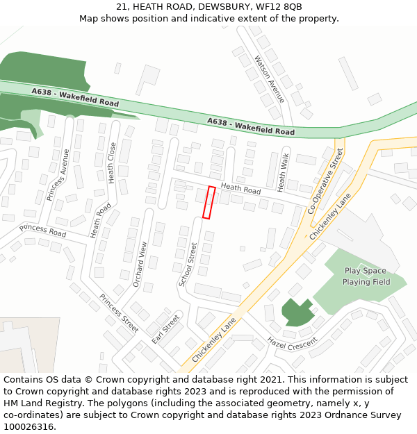 21, HEATH ROAD, DEWSBURY, WF12 8QB: Location map and indicative extent of plot