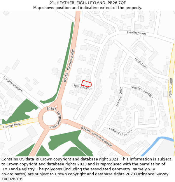 21, HEATHERLEIGH, LEYLAND, PR26 7QF: Location map and indicative extent of plot