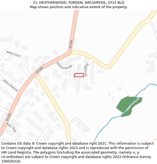 21, HEATHERWOOD, FORDEN, WELSHPOOL, SY21 8LQ: Location map and indicative extent of plot