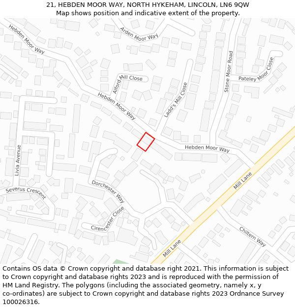 21, HEBDEN MOOR WAY, NORTH HYKEHAM, LINCOLN, LN6 9QW: Location map and indicative extent of plot