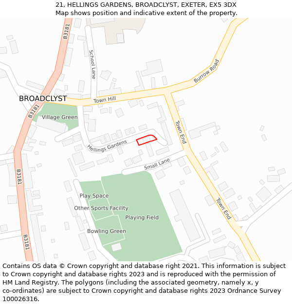 21, HELLINGS GARDENS, BROADCLYST, EXETER, EX5 3DX: Location map and indicative extent of plot