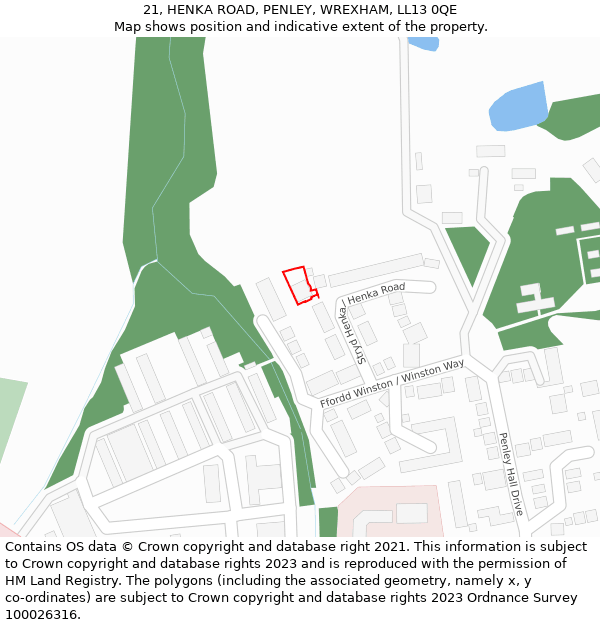 21, HENKA ROAD, PENLEY, WREXHAM, LL13 0QE: Location map and indicative extent of plot