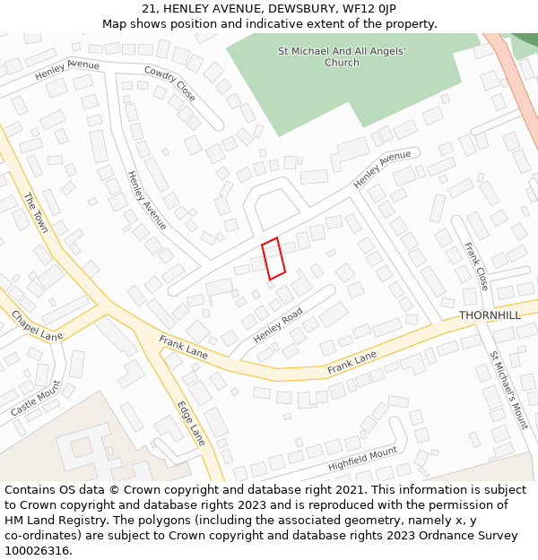 21, HENLEY AVENUE, DEWSBURY, WF12 0JP: Location map and indicative extent of plot