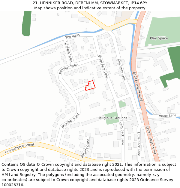 21, HENNIKER ROAD, DEBENHAM, STOWMARKET, IP14 6PY: Location map and indicative extent of plot