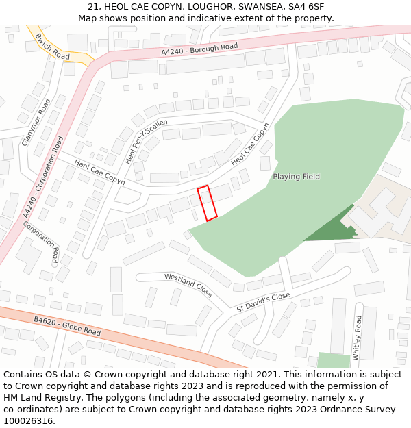 21, HEOL CAE COPYN, LOUGHOR, SWANSEA, SA4 6SF: Location map and indicative extent of plot