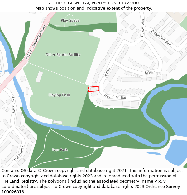 21, HEOL GLAN ELAI, PONTYCLUN, CF72 9DU: Location map and indicative extent of plot