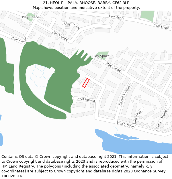 21, HEOL PILIPALA, RHOOSE, BARRY, CF62 3LP: Location map and indicative extent of plot