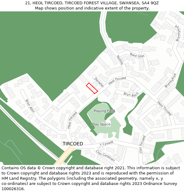 21, HEOL TIRCOED, TIRCOED FOREST VILLAGE, SWANSEA, SA4 9QZ: Location map and indicative extent of plot