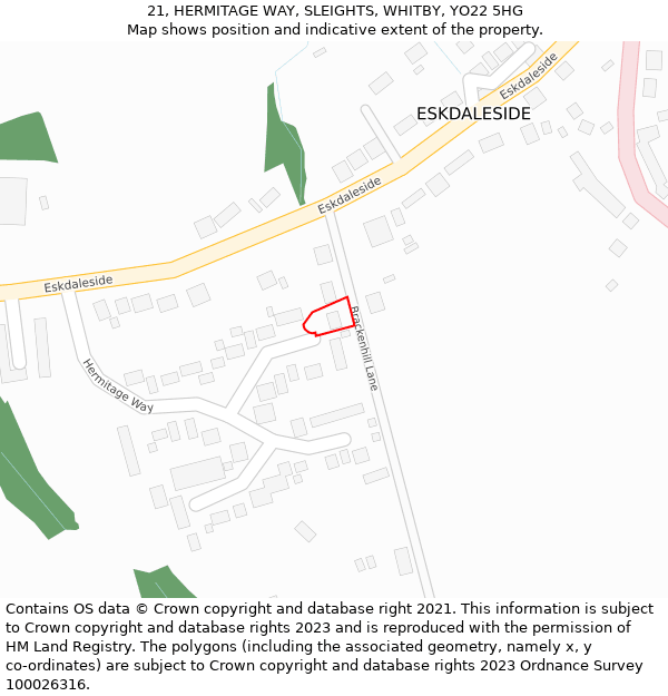 21, HERMITAGE WAY, SLEIGHTS, WHITBY, YO22 5HG: Location map and indicative extent of plot