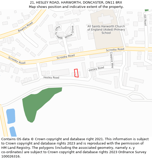 21, HESLEY ROAD, HARWORTH, DONCASTER, DN11 8RX: Location map and indicative extent of plot