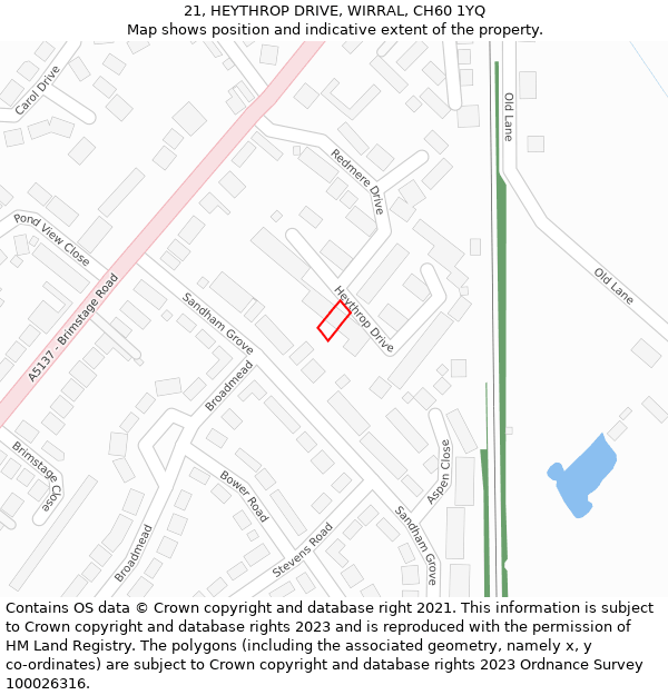 21, HEYTHROP DRIVE, WIRRAL, CH60 1YQ: Location map and indicative extent of plot